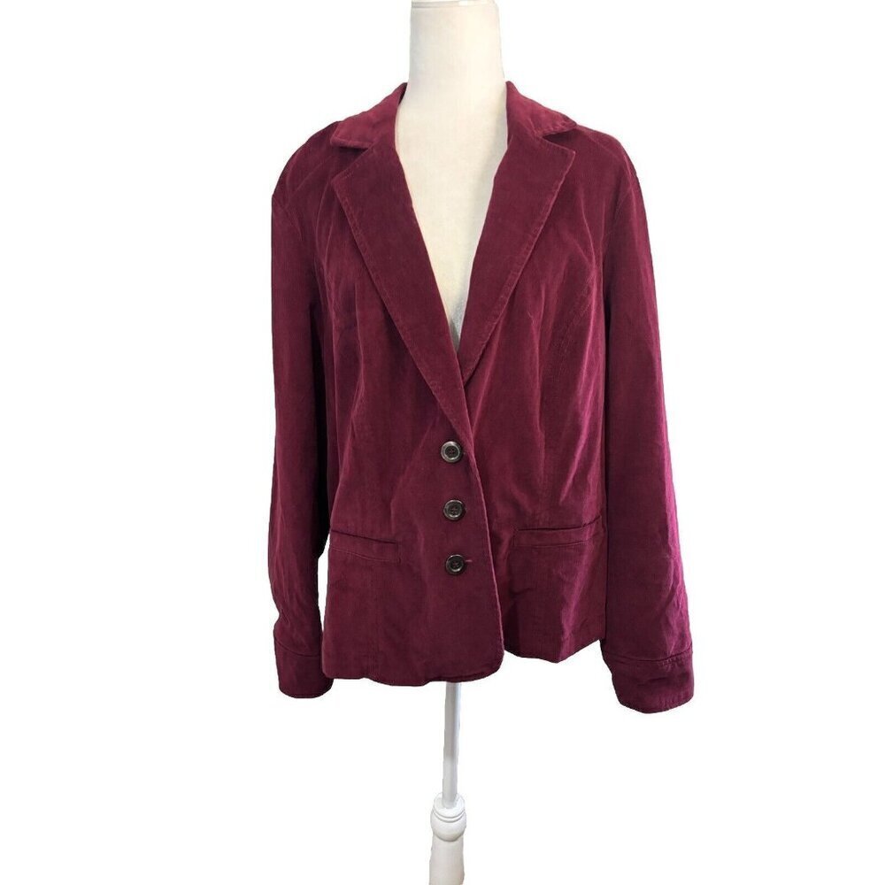 Lane Bryant Corduroy Burgundy Blazer 3 Button Women 20 Cotton Blend